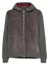 Brunello Cucinelli Grey Suede And Knit Hooded Jacket In Gray