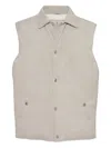 Brunello Cucinelli Leather Vest With Sleeveless Design And Slip Pockets In Multi
