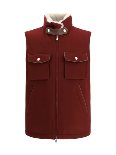 Brunello Cucinelli Shearling-trim Padded Gilet In Brown