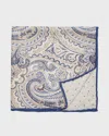 Brunello Cucinelli Paisley-print Reversible Silk Pocket Square In Blue/white
