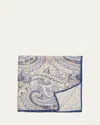 Brunello Cucinelli Paisley-print Reversible Silk Pocket Square In Blue/white