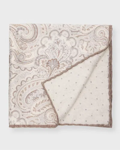 Brunello Cucinelli Men's Paisley-print Silk Pocket Square In Brown/grey