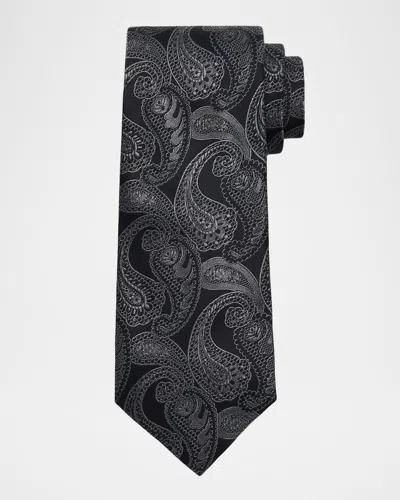 Brunello Cucinelli Men's Paisley Silk And Cotton Tie In Medium Grey Anthracite