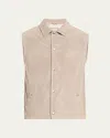 Brunello Cucinelli Men's Perforated Suede Snap-front Vest In Beige