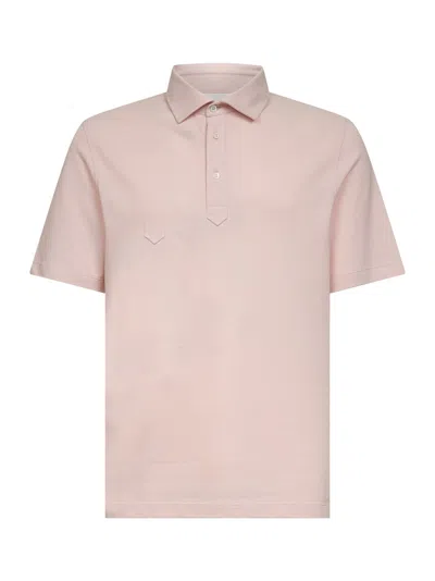 Brunello Cucinelli Men Pink Cotton Piquet Short-sleeved Polo Shirt