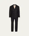 Brunello Cucinelli Men's Pinstriped Flannel Double-breasted Suit In Black