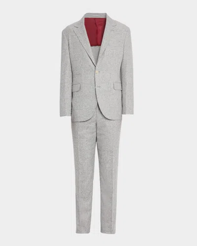 Brunello Cucinelli Men's Plaid Donegal Effect Two-piece Suit In Gray