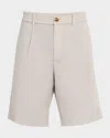 Brunello Cucinelli Men's Pleated Stretch-waistband Bermuda Shorts In Stone