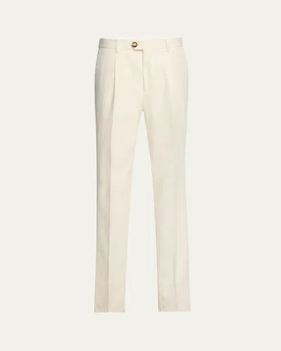Brunello Cucinelli Men's Pleated Twill Trousers In C7182 Panama