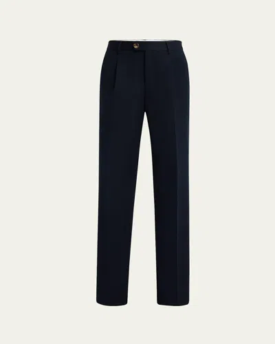 Brunello Cucinelli Men's Pleated Twill Trousers In Ocean Blue