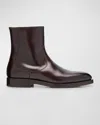 Brunello Cucinelli Men's Polished Calfskin Dress Boots In Dark Brown