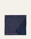 Brunello Cucinelli Men's Polka Dot-print Silk Pocket Square In Blue
