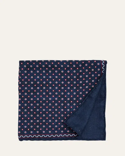 Brunello Cucinelli Men's Polka Dot-print Silk Pocket Square In Blue