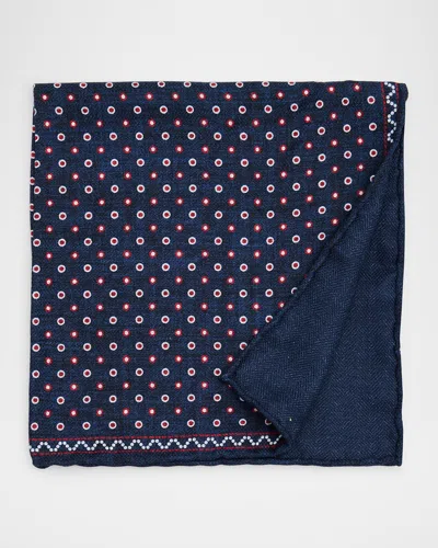 Brunello Cucinelli Men's Polka Dot-print Silk Pocket Square In Blue