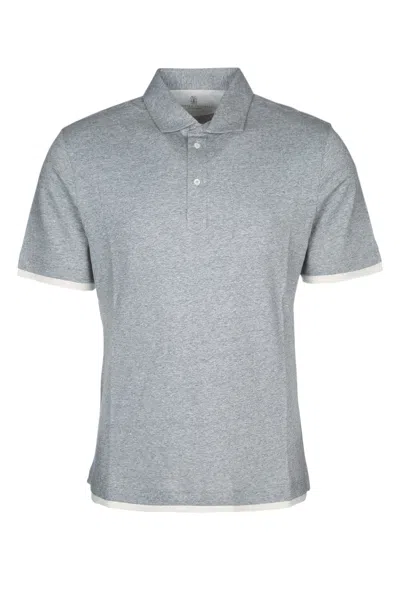 Brunello Cucinelli Men Polo In Gray