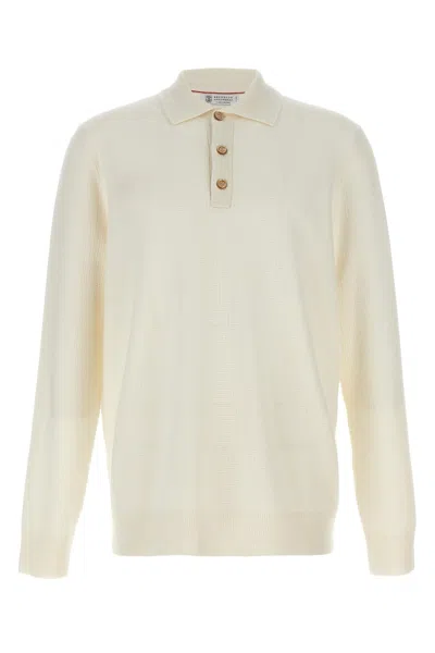 Brunello Cucinelli Long Sleeves Cashmere Polo Sweater In Multicolor