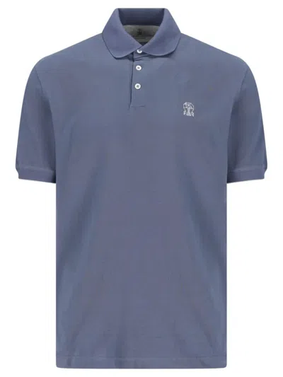 Brunello Cucinelli Men Polo Shirt With Logo In Blue
