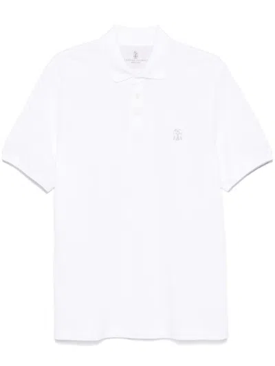 Brunello Cucinelli Men Polo Shirt With Print In White