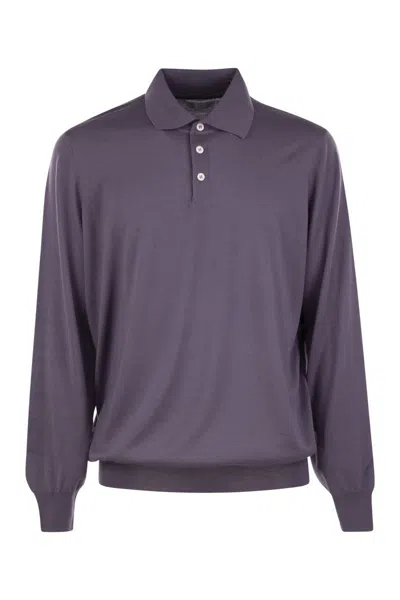 Brunello Cucinelli Men's Polo Style Sweater In Purple