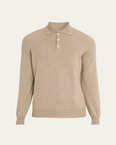 Brunello Cucinelli Men's Premium Cashmere Polo Sweater In Brown