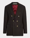 Brunello Cucinelli Prince Of Wales One-and-a-half Breasted Blazer With Metal Buttons In Brown