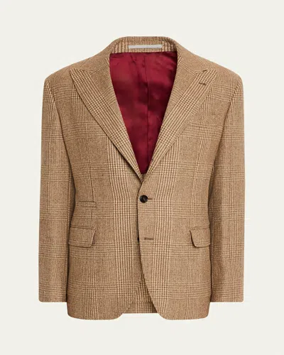 Brunello Cucinelli Men's Prince Of Wales Single-breasted Sport Coat In Brown
