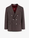 Brunello Cucinelli Wool Blend Blazer With Prince Of Wales Pattern In Brown