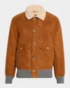 Brunello Cucinelli Men's Printed Suede Shearling-collar Bomber Jacket In Brown