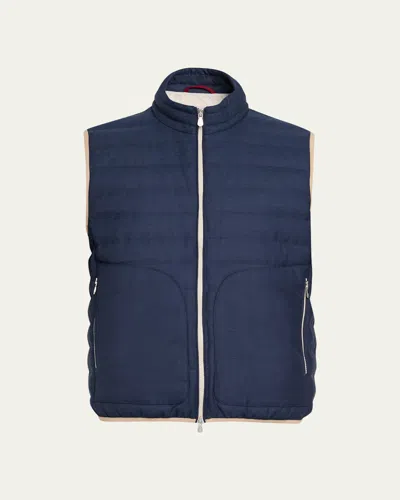 Brunello Cucinelli Men's Quilted Down Full-zip Vest In Ocean Blue