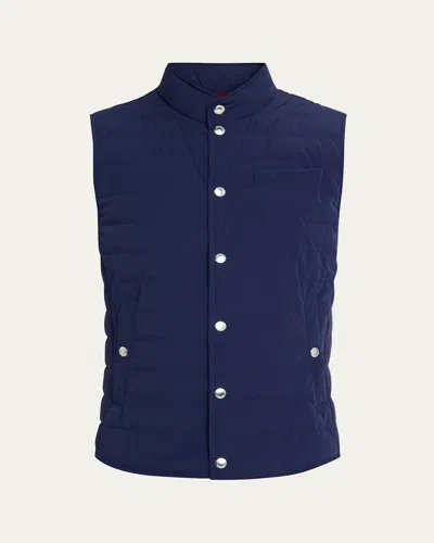 Brunello Cucinelli Men's Quilted Nylon Snap-front Vest In Blue