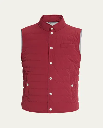 Brunello Cucinelli Men's Quilted Nylon Snap-front Vest In Red