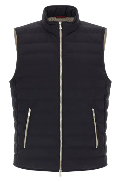 Brunello Cucinelli Men Quilted Waistcoat In Blue