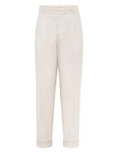 Brunello Cucinelli Pleat-detailing Tapered Trousers In Neutrals