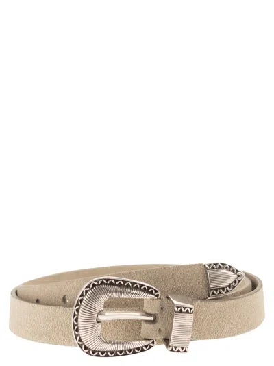 Brunello Cucinelli Men Reversed Leather Belt With Tip In White