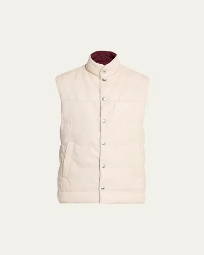 Brunello Cucinelli Men's Reversible Leather And Nylon Quilted Vest In Multi