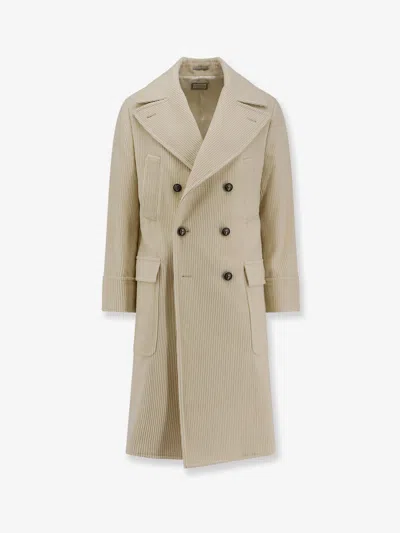 Brunello Cucinelli Men Ribbed Cashmere Coat In Burgundy