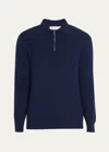 Brunello Cucinelli Men's Ribbed Cashmere Zip Polo Sweater In Deep Blue