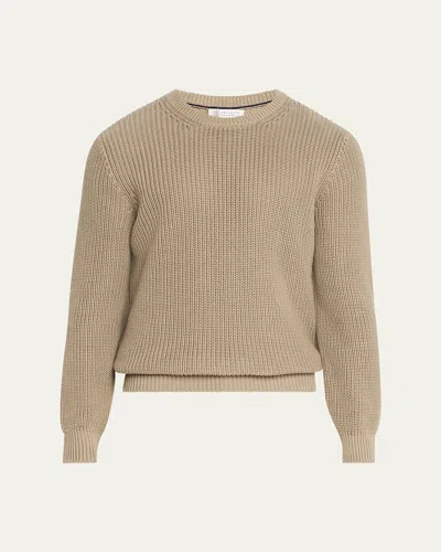 Brunello Cucinelli Men's Ribbed Cotton Crewneck Sweater In C2455 Khaki