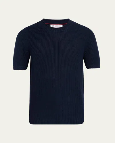Brunello Cucinelli Men's Ribbed Linen And Cotton Short-sleeve Crewneck Sweater