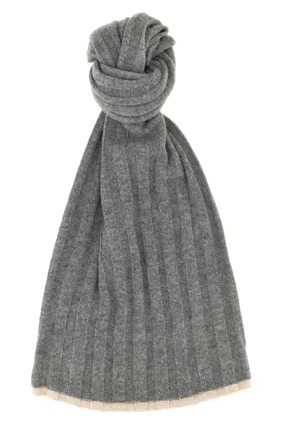 Brunello Cucinelli Men Ribbed Scarf In Gray