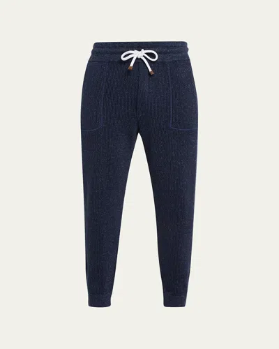 Brunello Cucinelli Men's Ribbed Sweatpants In Navy