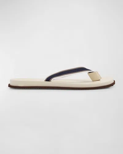 Brunello Cucinelli Men's Ribbon And Leather Flip-flops In Blue