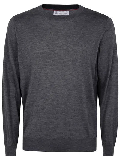 Brunello Cucinelli Men Round Neck Sweater In Gray