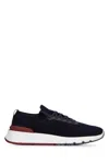 Brunello Cucinelli Men Cotton Knit Sneakers With Leather Inserts In Blue
