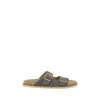 Brunello Cucinelli Pebble Silver-toned-hardware Leather Sandals In Grey