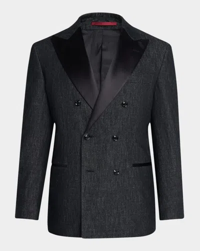 Brunello Cucinelli Men's Satin Peak Lapel Double-breasted Sport Coat In Black