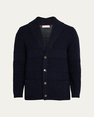 BRUNELLO CUCINELLI MEN'S SHAWL CABLE KNIT CARDIGAN