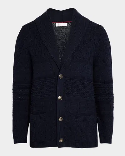 BRUNELLO CUCINELLI MEN'S SHAWL CABLE KNIT CARDIGAN