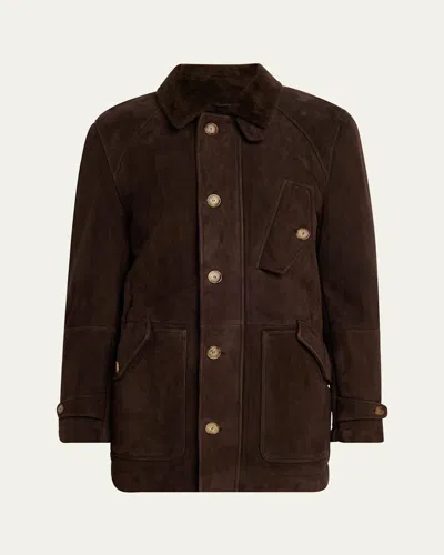 Brunello Cucinelli Men's Shearling Lined Button-front Parka In Brown