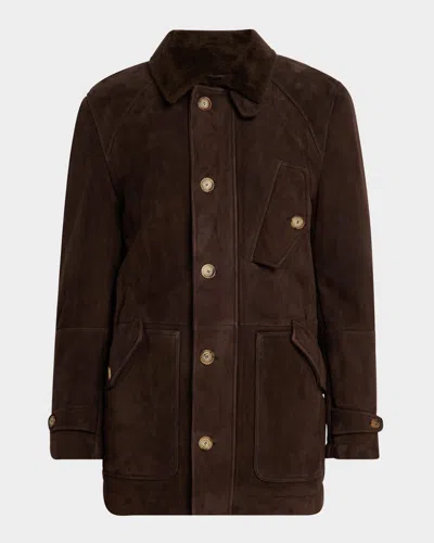 Brunello Cucinelli Men's Shearling Lined Button-front Parka In Brown